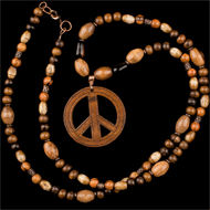 Wood peace pendant with olive wood beads