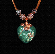 Bloodstone heart wrapped in copper on leather lace