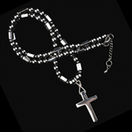 Hematite cross necklace with pewter and hematite beads